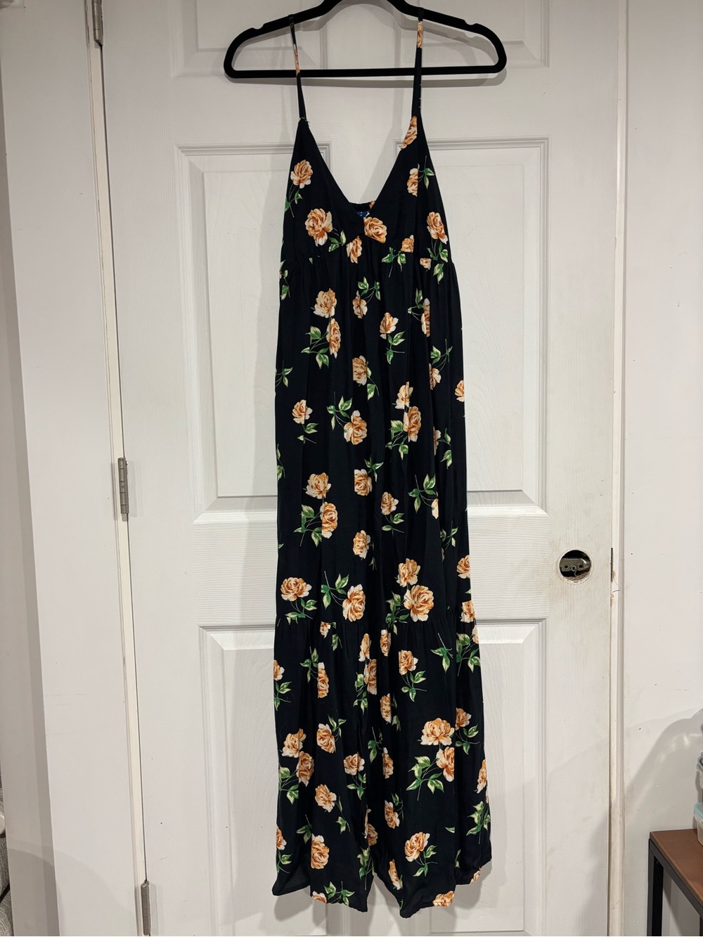 Floral V-Neck Maxi Dress in Black with Yellow Roses